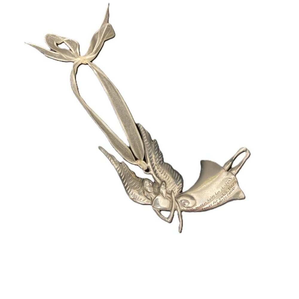 Flying Angel Mom Ornament Silver Tone Metal w/ Inspirational Quote